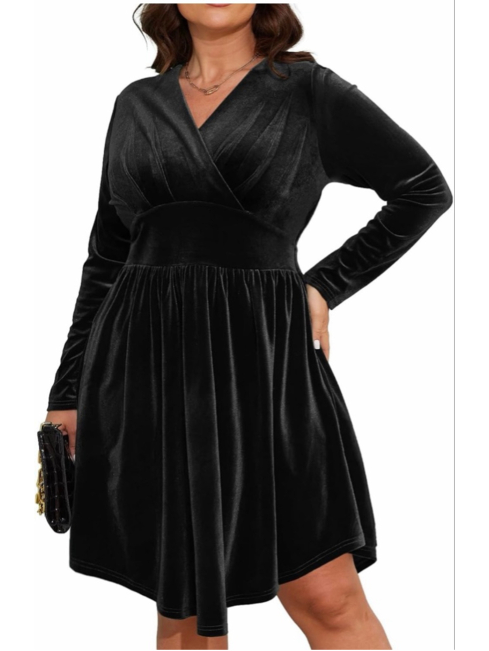 NEW V Neck Velvet Dress Long Sleeve Wrap Empire Waist Midi Dress 2X